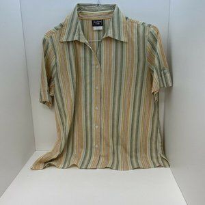 Southern Lady Blouse Size M Green Gold Orange Stri